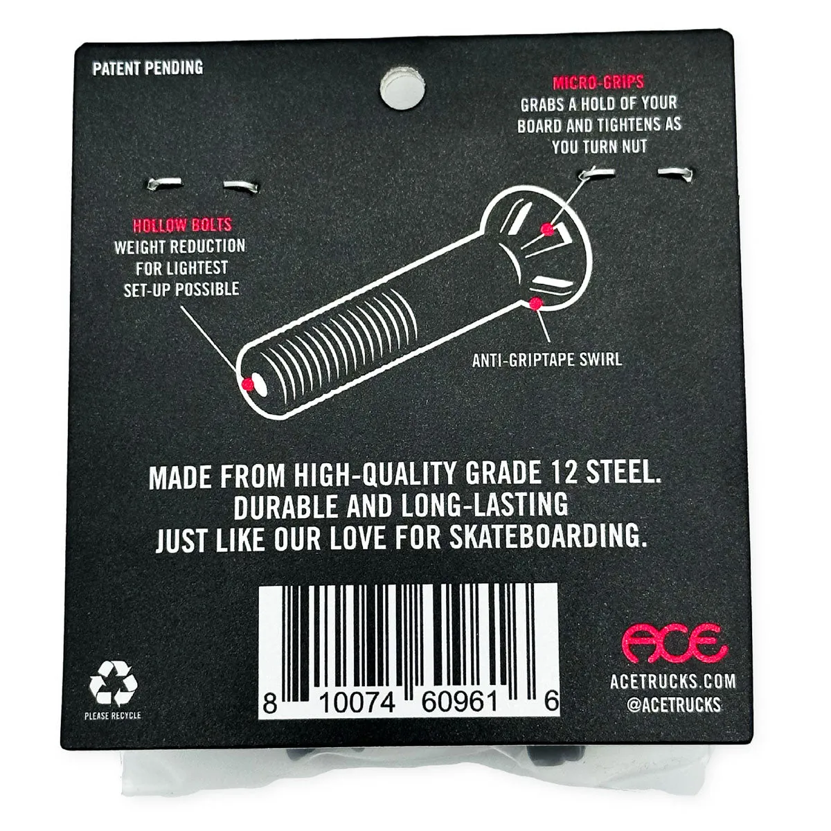 Ace AF1 Hollow Bolts w/ Grippers Allen Hardware - 1 1/4"