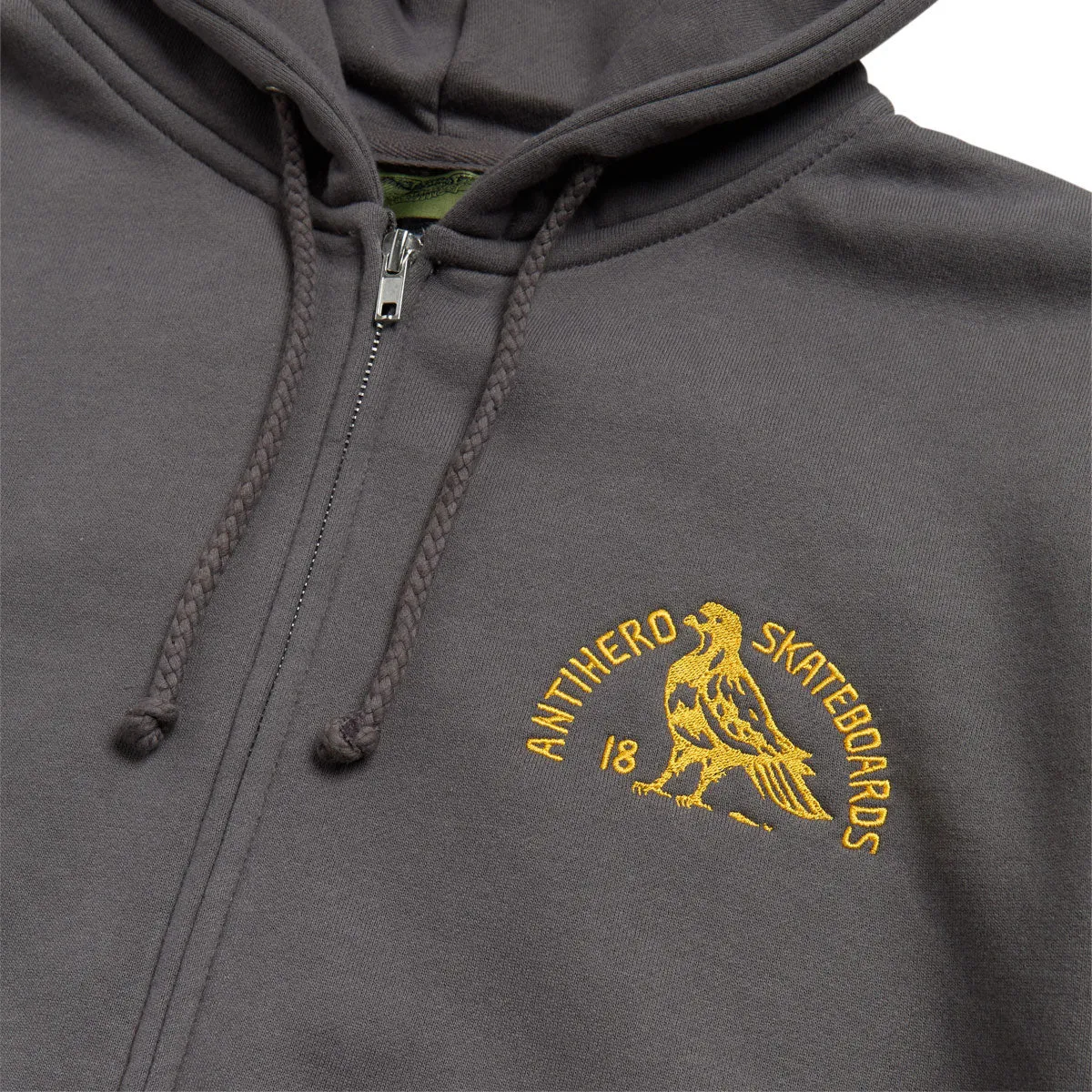Anti-Hero Rock Dove Emb Zip Up Hoodie - Charcoal/Gold Embroidery