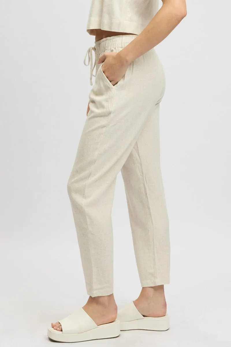 Beige Tapered Pants Elasticated Waist
