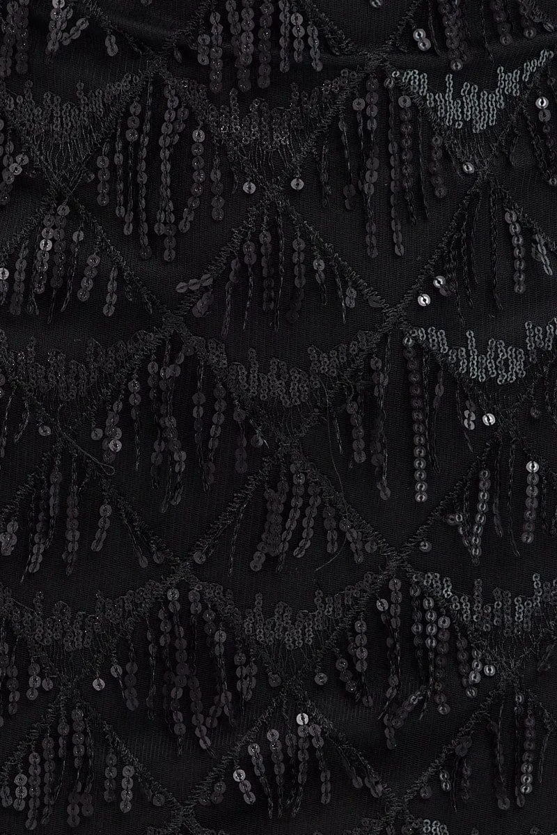 Black Cutout Sequin Dress Tassels