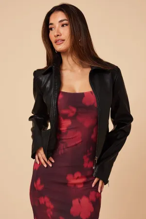 Black Faux Leather Jacket Long Sleeve