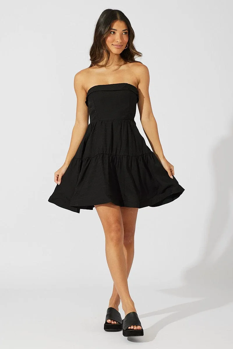 Black Fit and Flare Dress Strapless