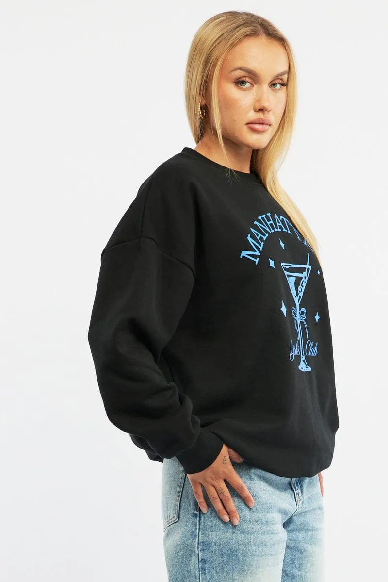 Black Graphic Sweater Long Sleeve