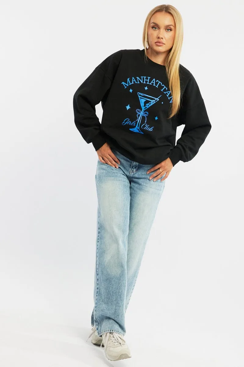 Black Graphic Sweater Long Sleeve