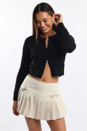 Black Knit Cardigan Long Sleeve Crew Neck