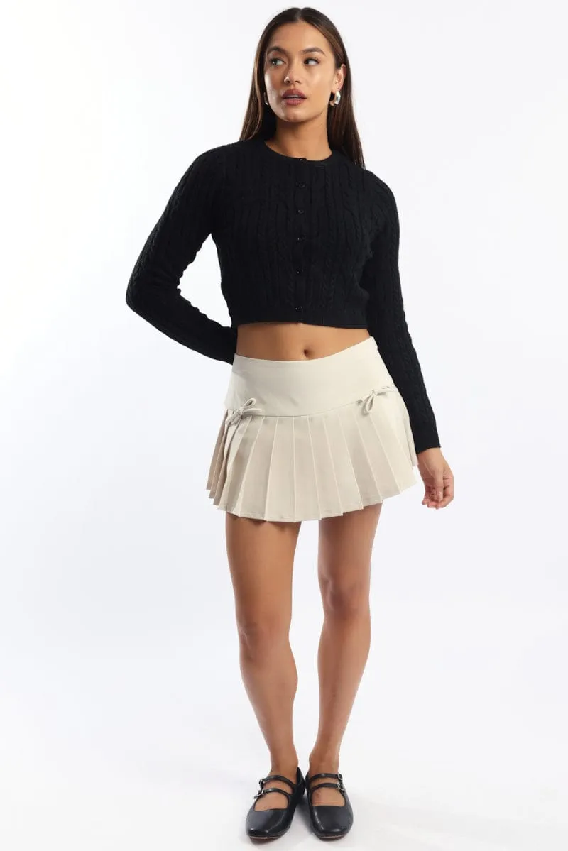 Black Knit Cardigan Long Sleeve Crew Neck