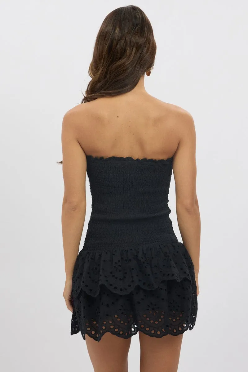 Black Strapless Dress Shirred Body Mini
