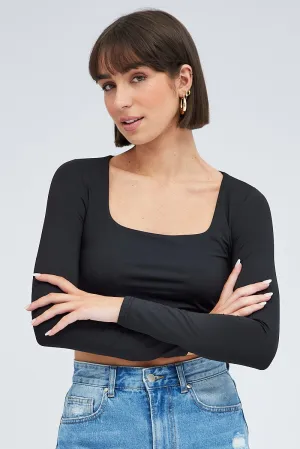 Black Top Long Sleeve Square Neck