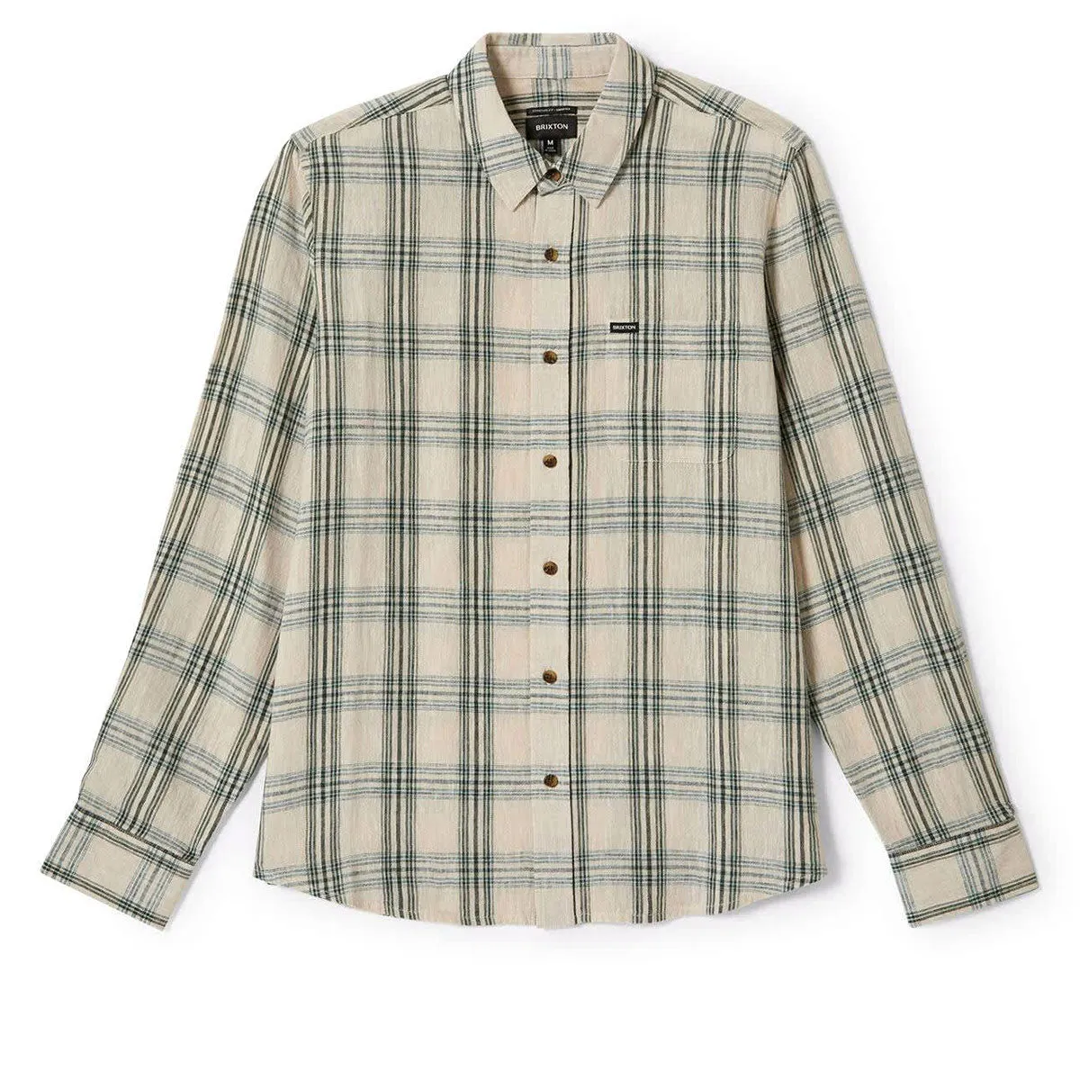 Brixton Charter Linen Blend Long Sleeve Shirt - Off White/Ivy Green Plaid