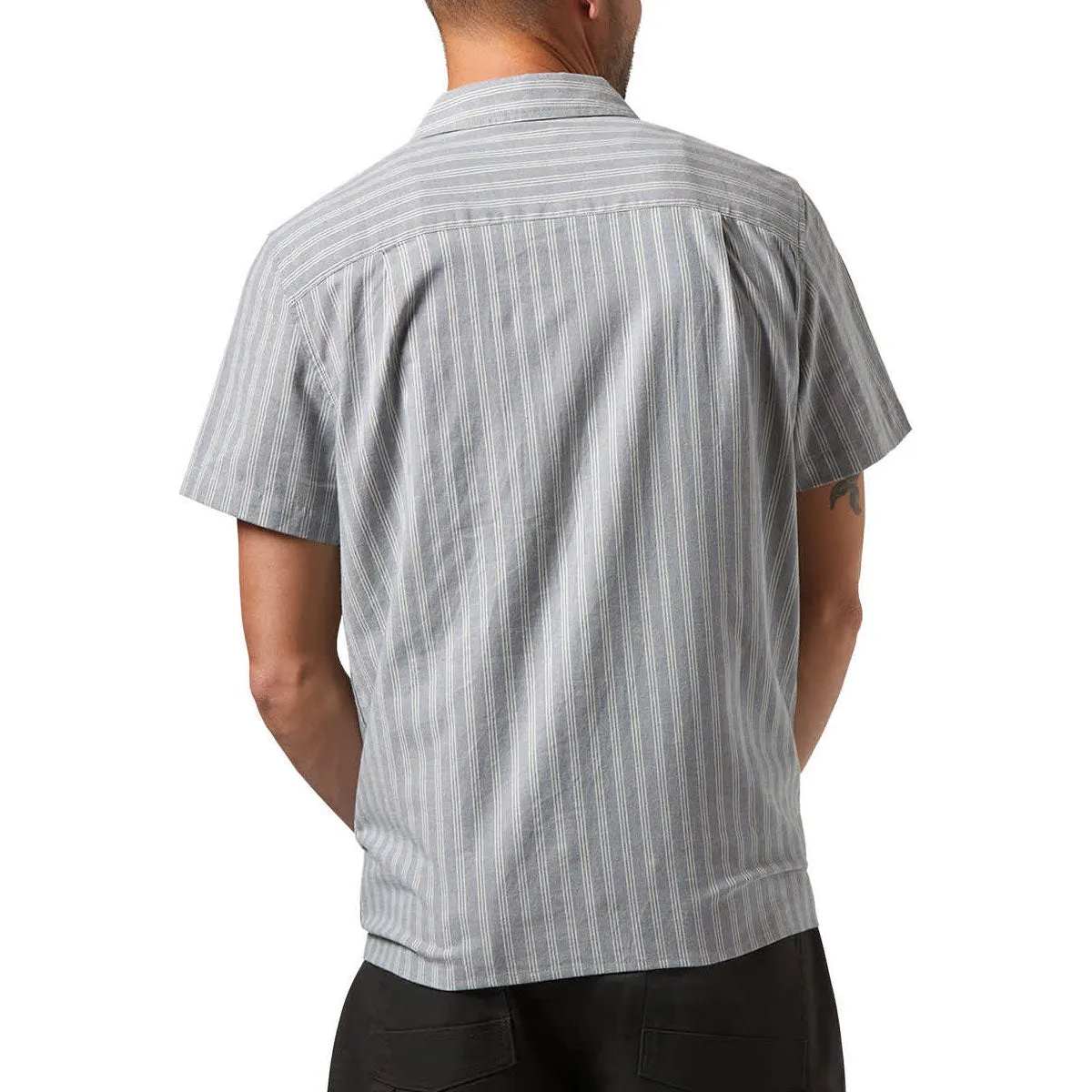 Brixton Cru Oxford Stripe Shirt - Basalt Blue/Whitcap Stripe