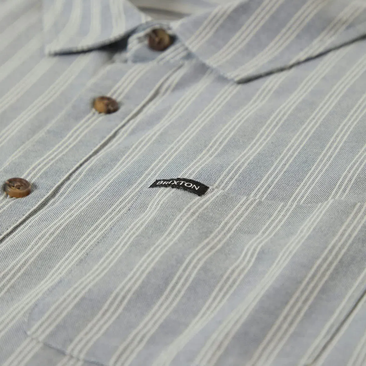 Brixton Cru Oxford Stripe Shirt - Basalt Blue/Whitcap Stripe