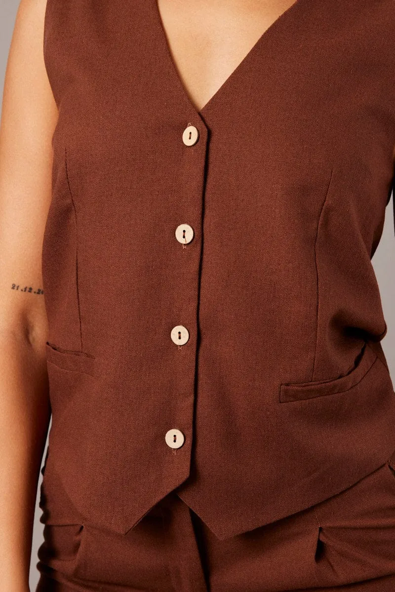 Brown Vest Sleeveless