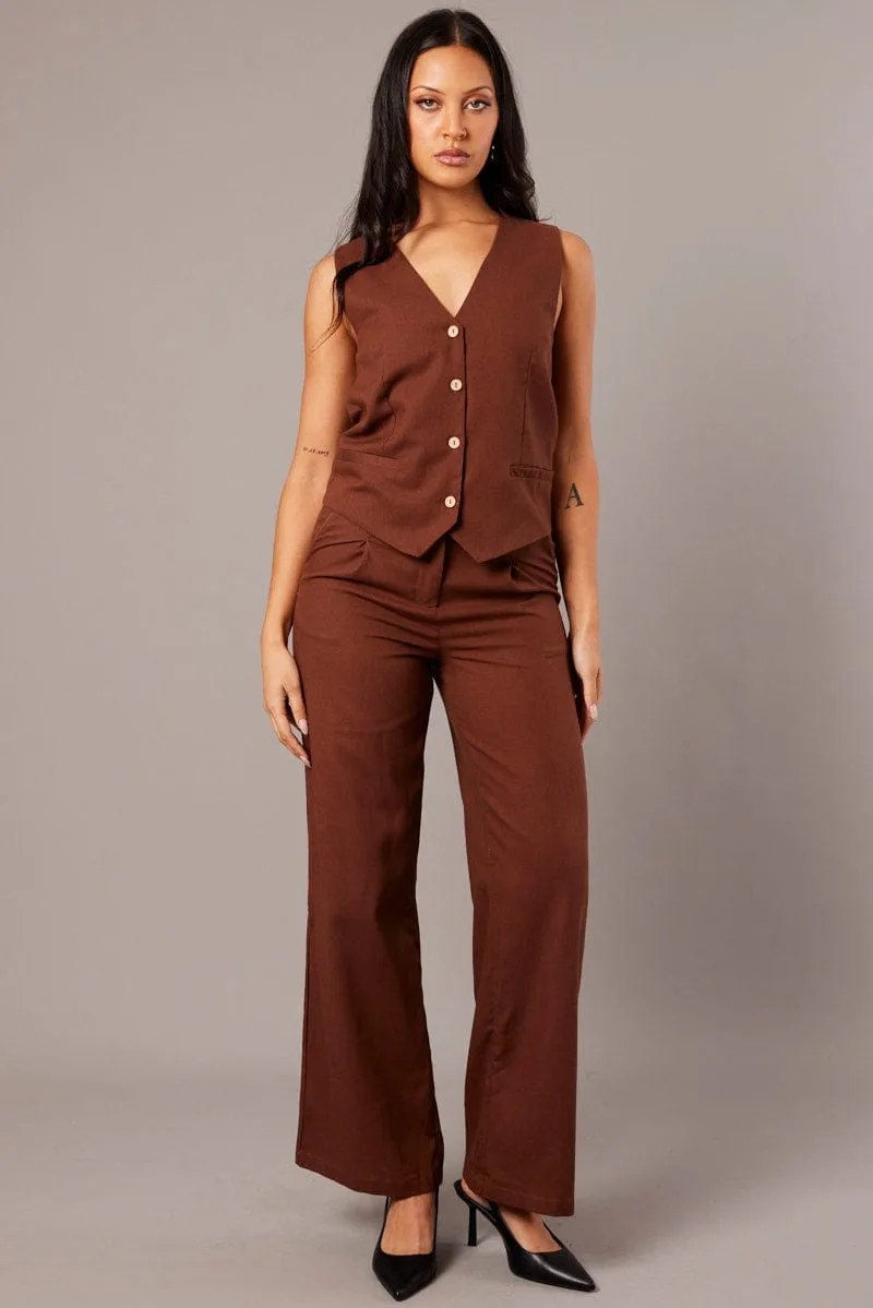 Brown Vest Sleeveless