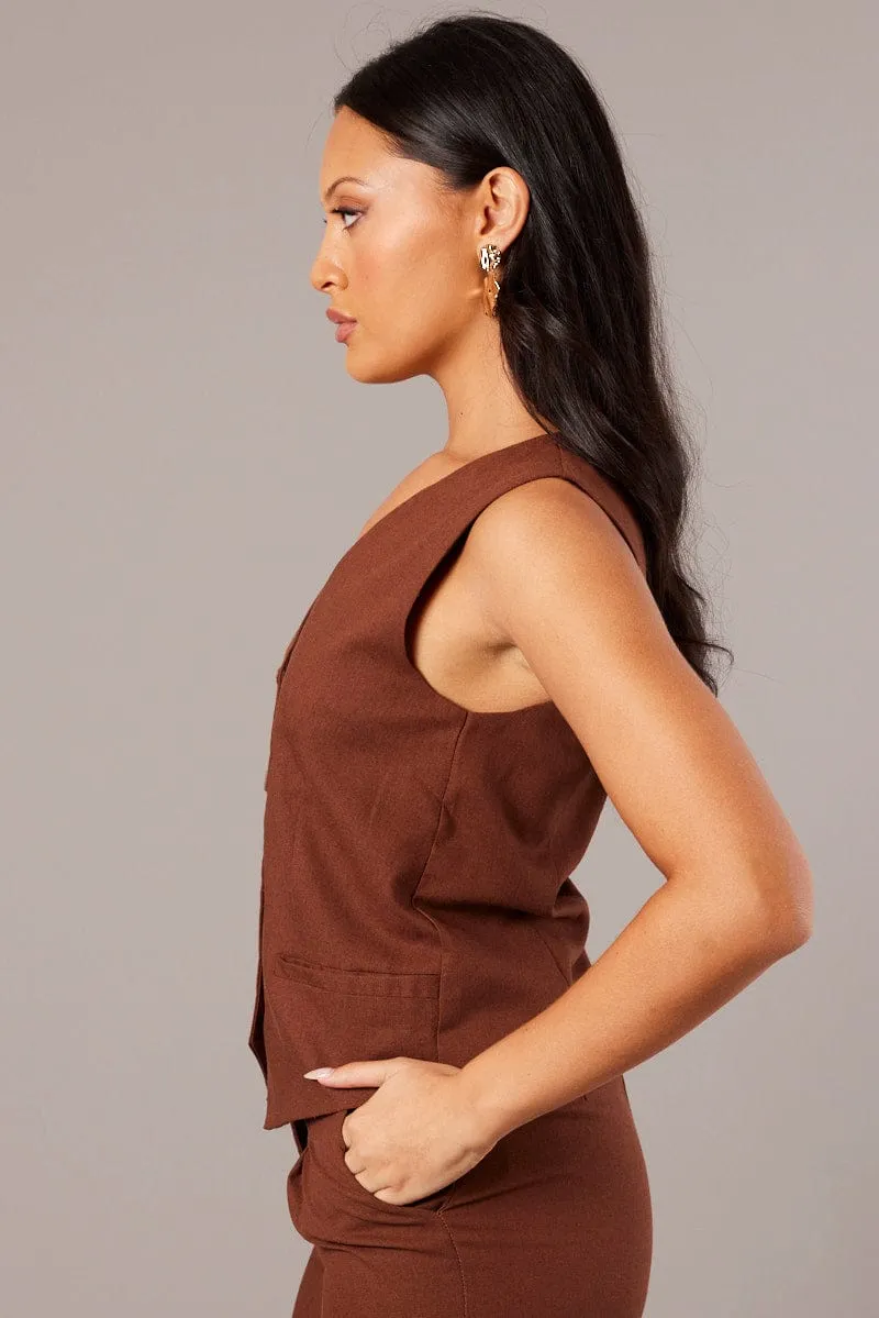 Brown Vest Sleeveless