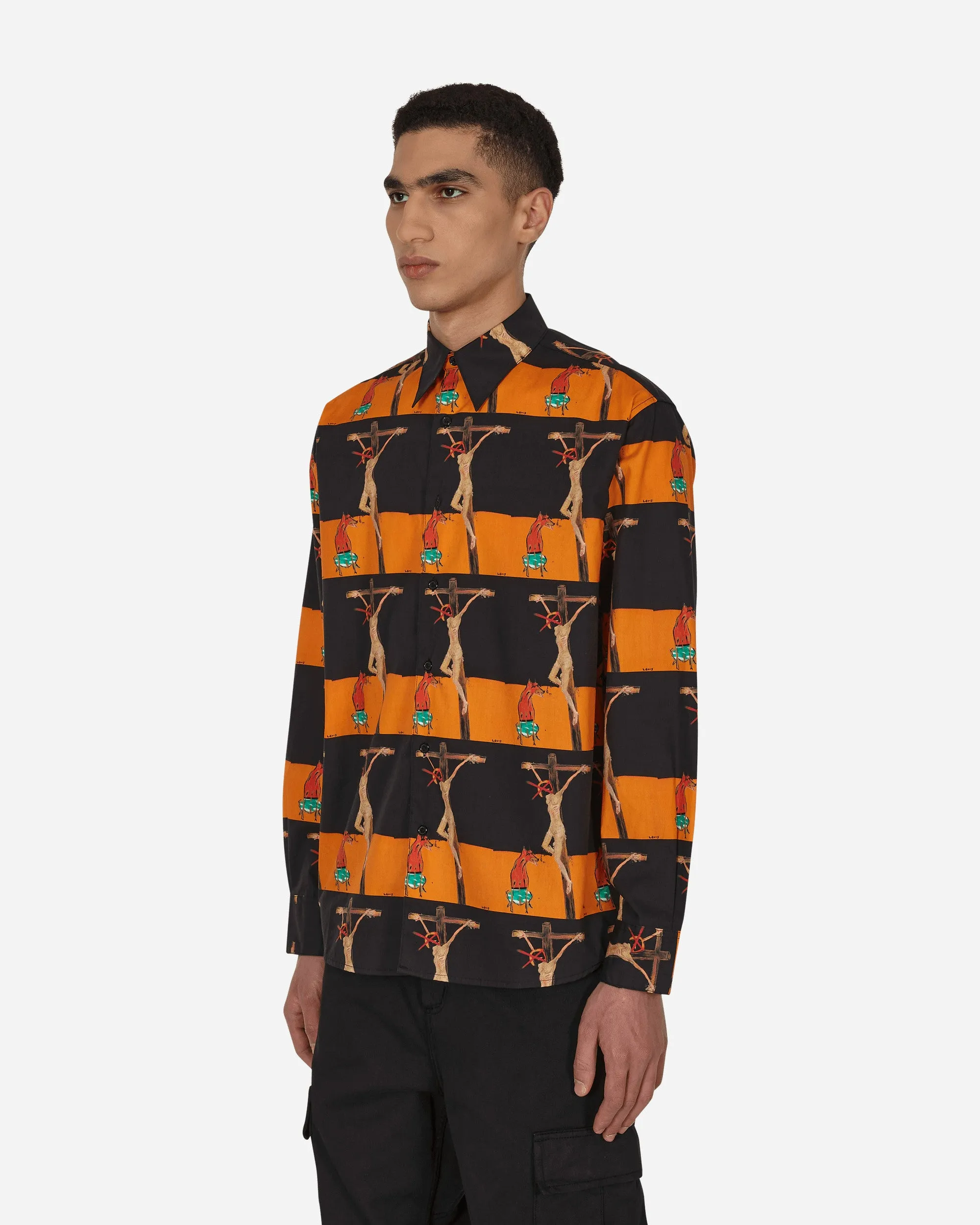 Crusifix Button Up Shirt Black