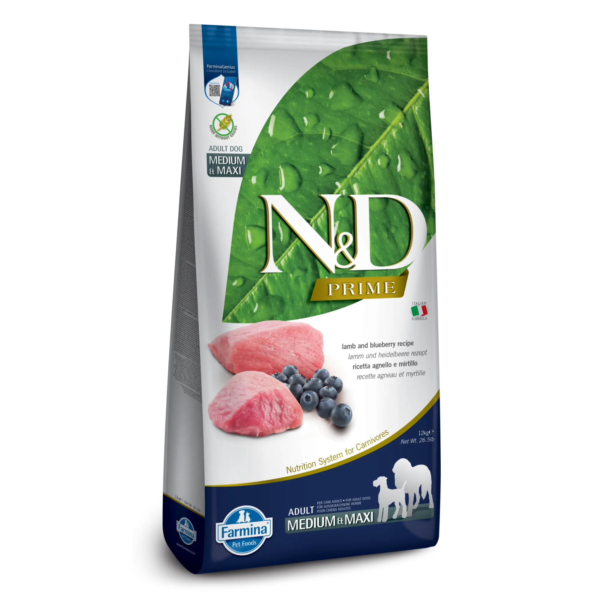 Farmina N&D Prime Grain Free Lamb & Blueberry Medium & Maxi Adult Dry Dog Food