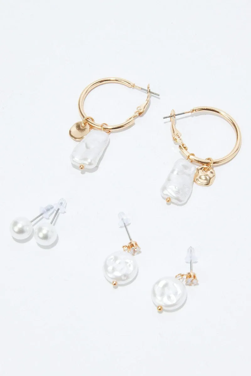 Gold 3 Pack Earrings Set
