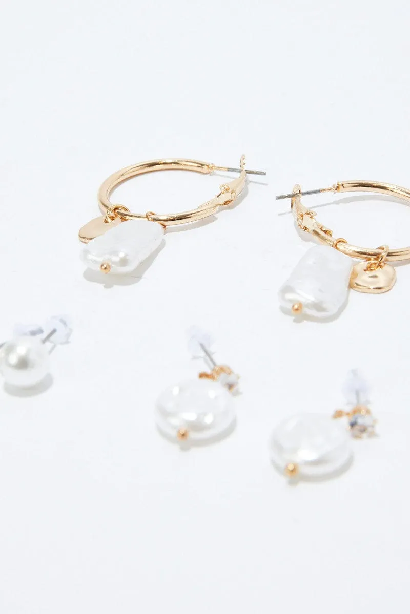 Gold 3 Pack Earrings Set