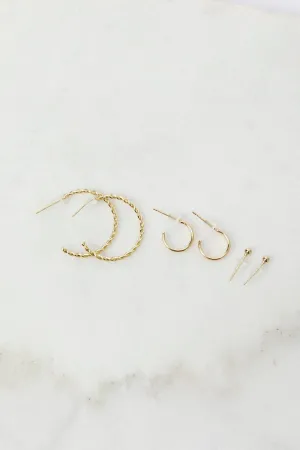Gold 3 pack Hoop and Ball Earrings