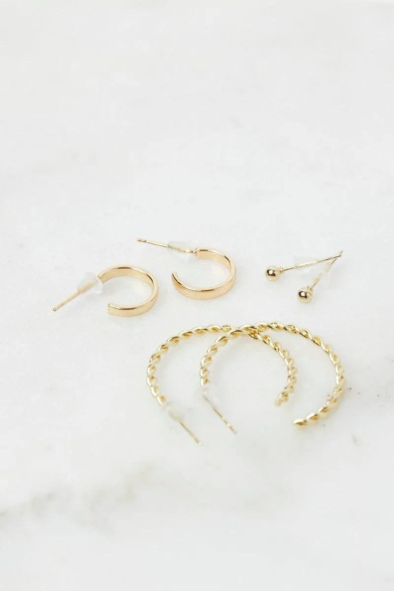 Gold 3 pack Hoop and Ball Earrings