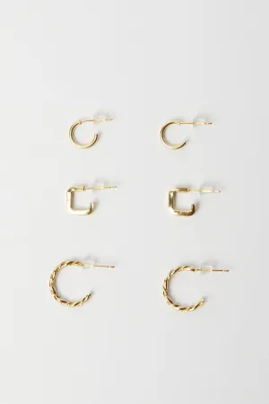 Gold 3 pack Hoop Earrings