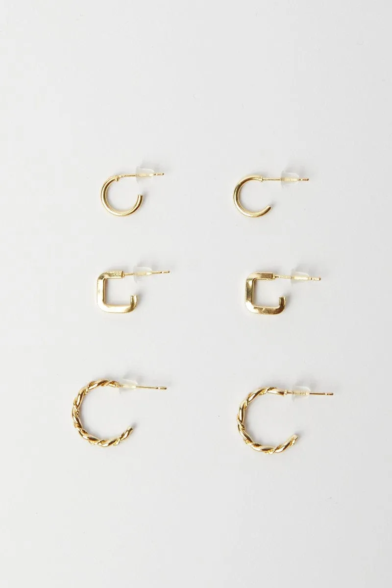 Gold 3 pack Hoop Earrings