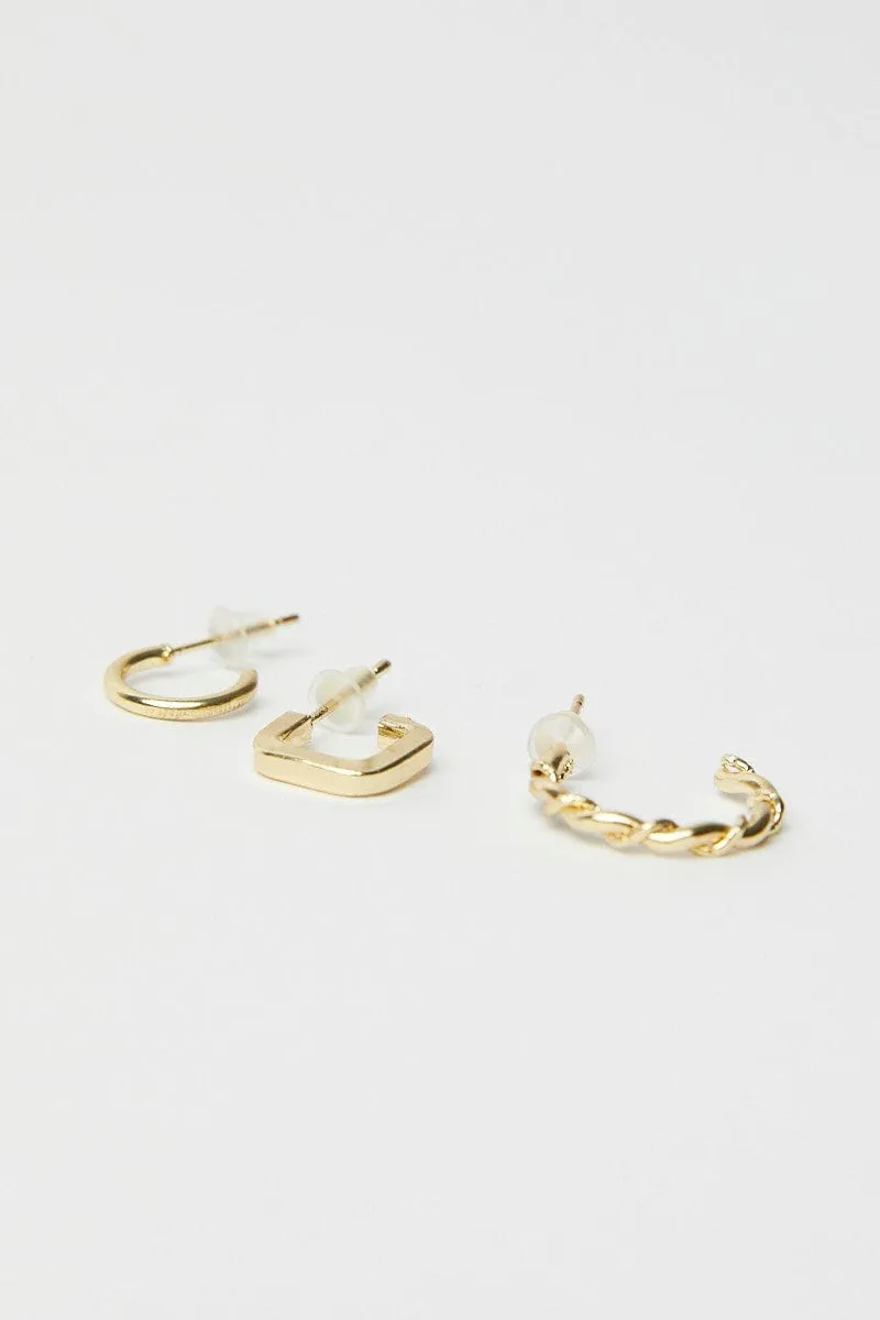 Gold 3 pack Hoop Earrings