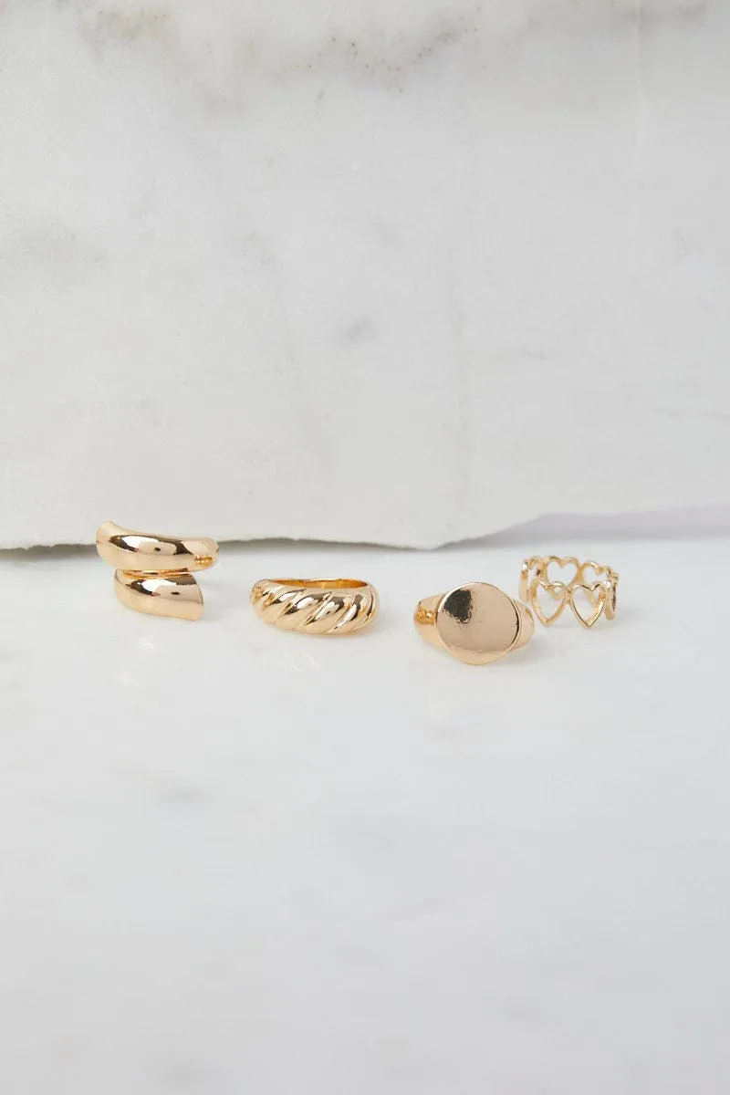 Gold 4 pack Mixed Rings Set