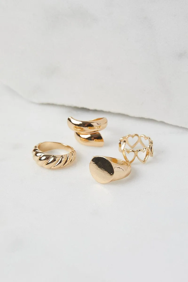 Gold 4 pack Mixed Rings Set