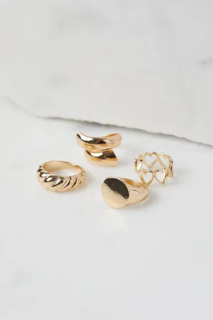 Gold 4 pack Mixed Rings Set