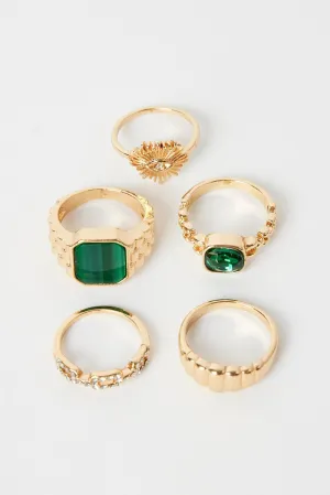 Gold 5 Pack Rings Set