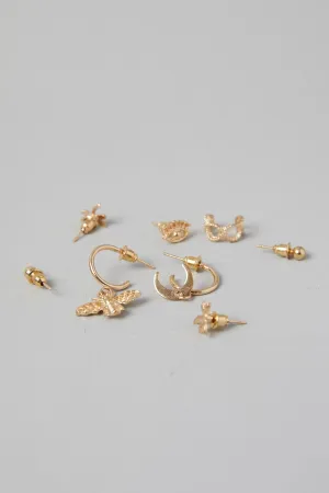 Gold 8 pack Stud Earrings