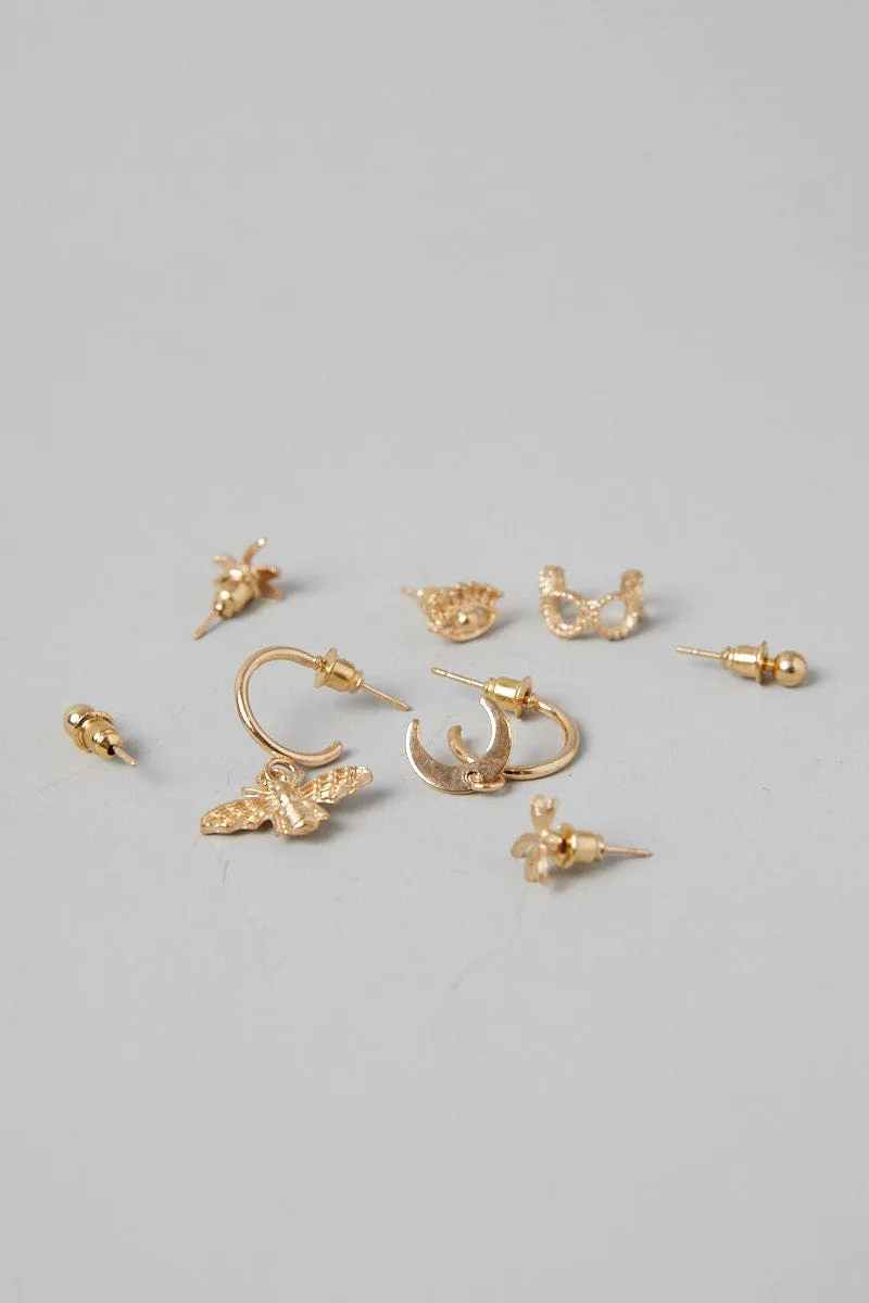 Gold 8 pack Stud Earrings