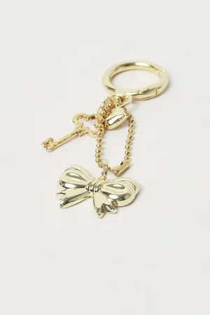 Gold Bow And Heart Keyring Bag Charm