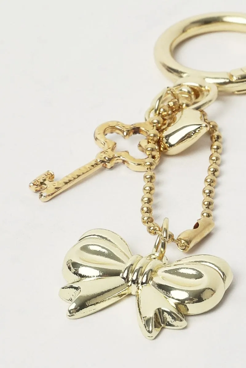 Gold Bow And Heart Keyring Bag Charm
