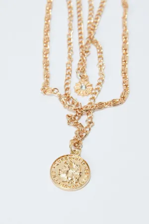 Gold Coin Pendent Layered Necklace