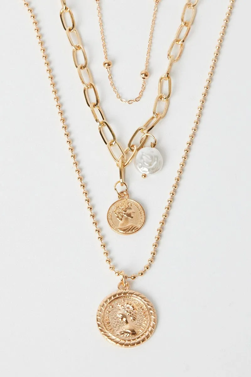 Gold Coin Pendent Layered Necklace