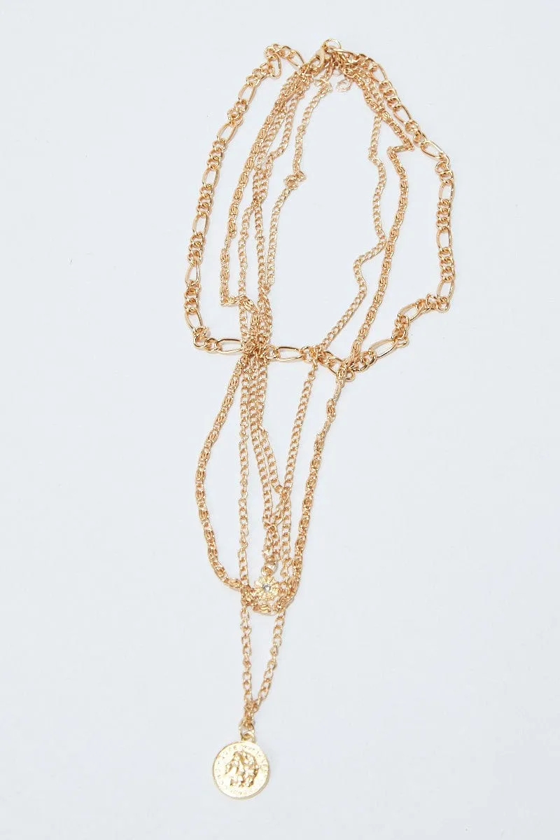 Gold Coin Pendent Layered Necklace