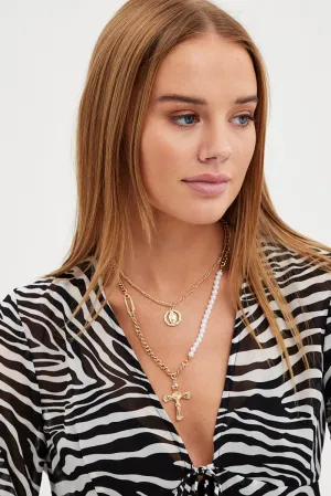 Gold Cross Charm Layered Necklace