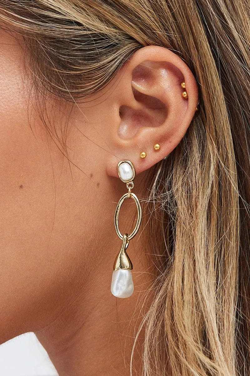 Gold Faux Pearl Drop Earrings