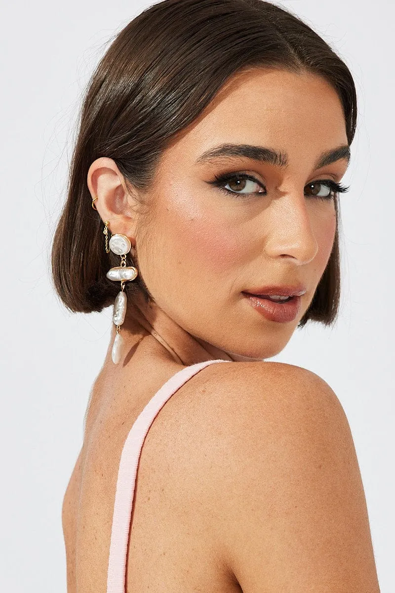Gold Faux Pearl Drop Earrings
