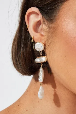 Gold Faux Pearl Drop Earrings