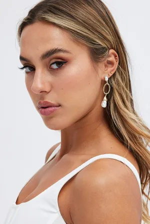 Gold Faux Pearl Drop Earrings