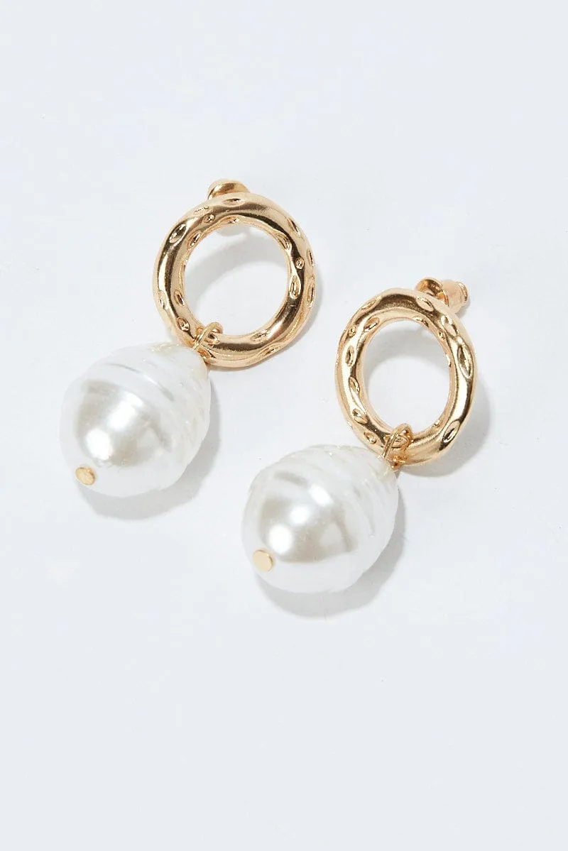 Gold Faux Pearl Earrings