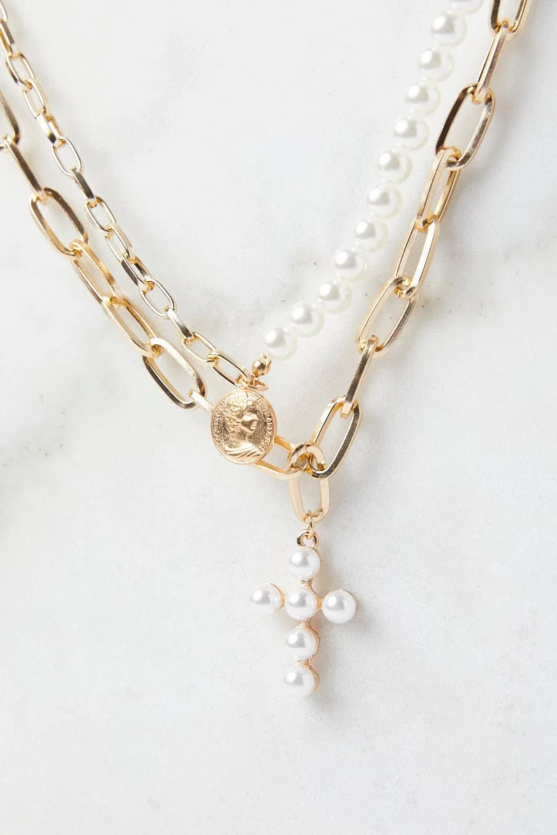 Gold Faux Pearl Layered Necklace