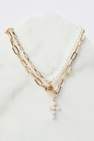 Gold Faux Pearl Layered Necklace