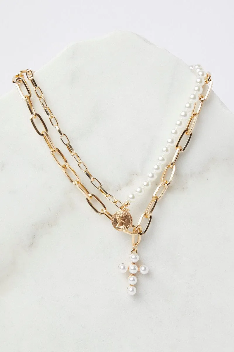 Gold Faux Pearl Layered Necklace