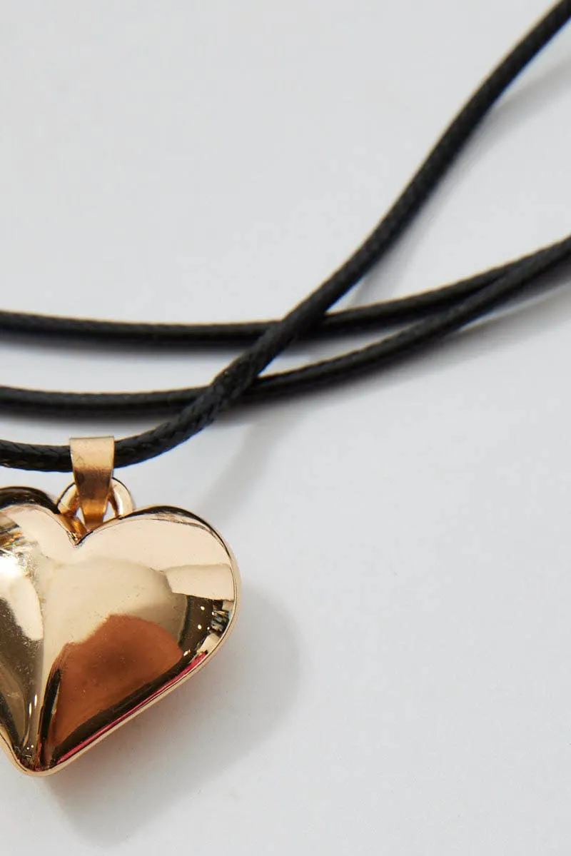 Gold Heart Pendent Cord Necklace