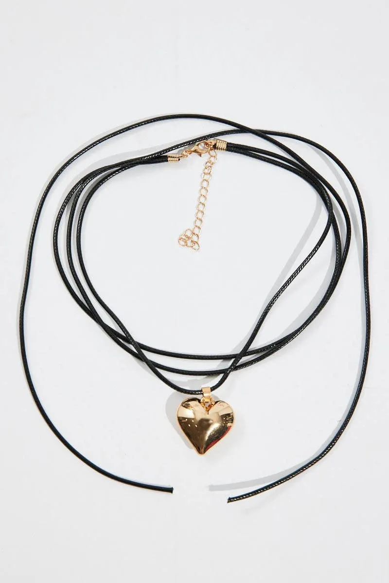 Gold Heart Pendent Cord Necklace
