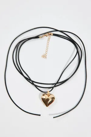 Gold Heart Pendent Cord Necklace